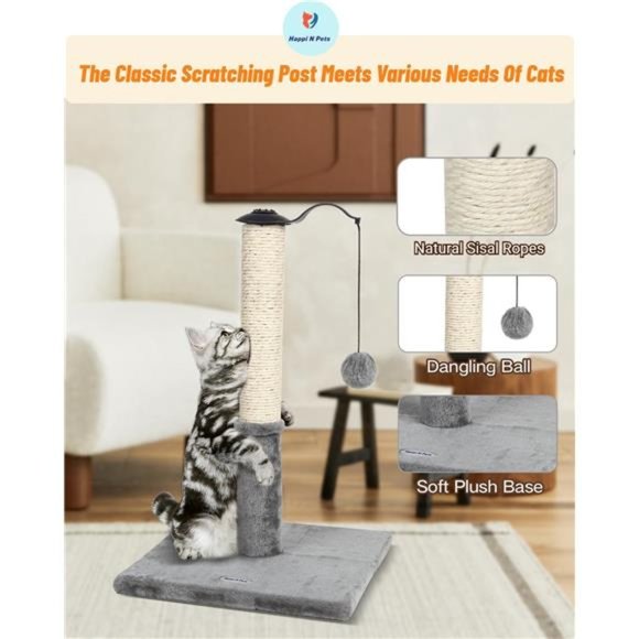 22" Cat Scratching Post, Natural Sisal Scratchers Trees, Light Gray - Picture 3 of 8